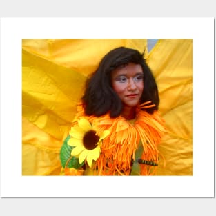 with yellow sunflower outfit and fashion show Posters and Art